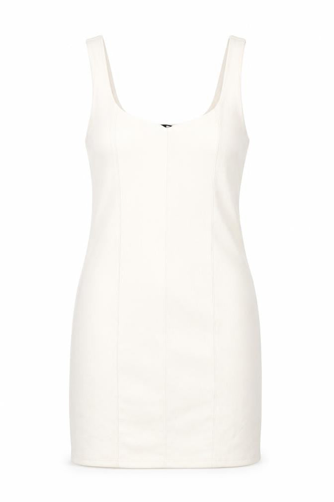 Front view of Stradivarius women’s ivory polyester bodycon, size M, sweetheart pullover