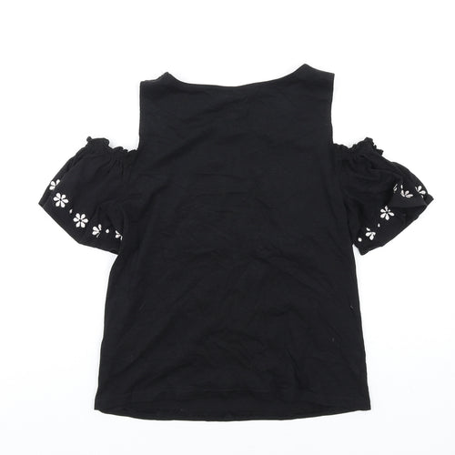 New Look Womens Black Cotton Basic T-Shirt Size 6 Round Neck - Cold Shoulder