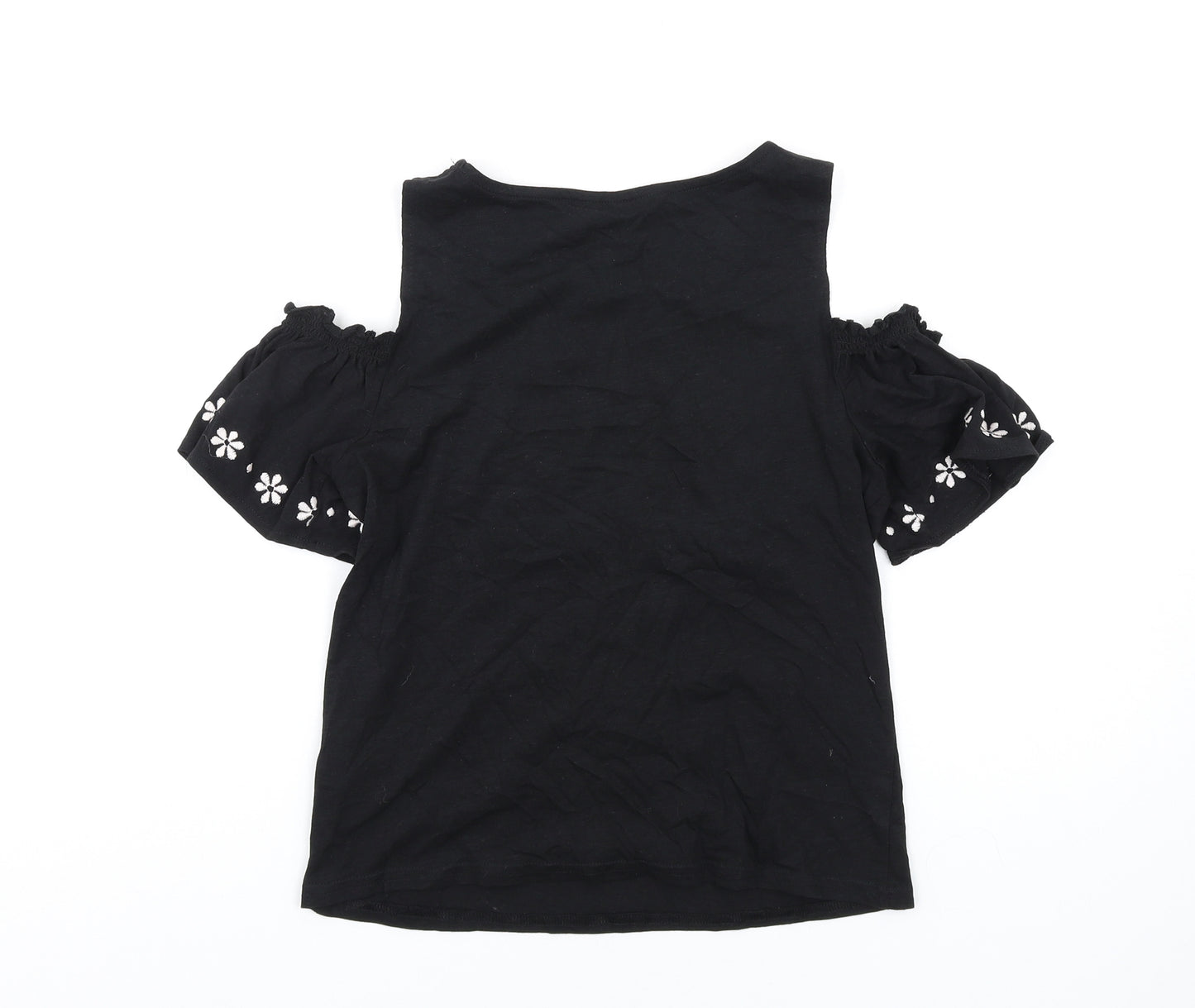New Look Womens Black Cotton Basic T-Shirt Size 6 Round Neck - Cold Shoulder