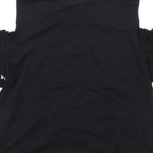 New Look Womens Black Cotton Basic T-Shirt Size 6 Round Neck - Cold Shoulder