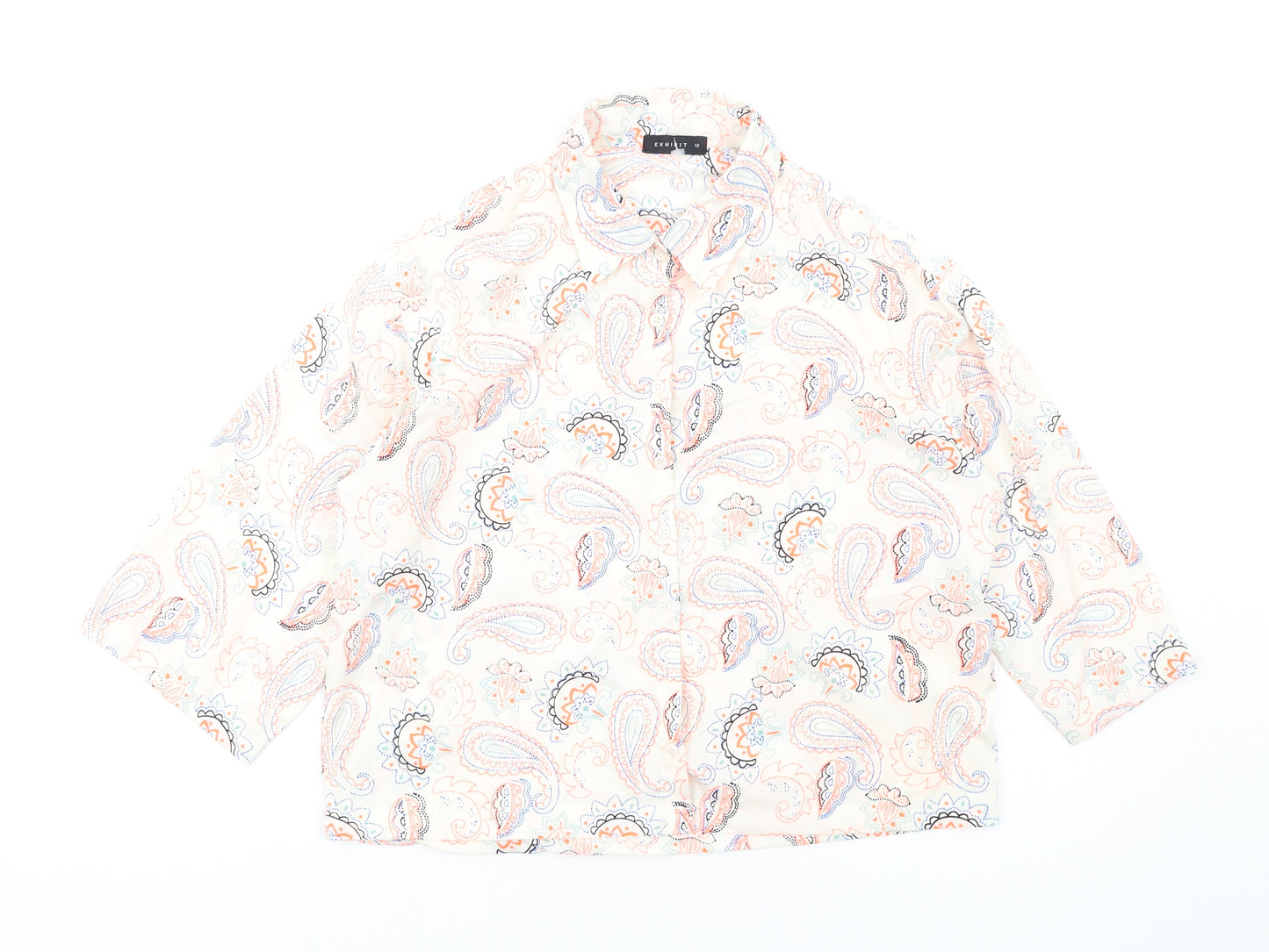 Exhibit Womens Multicoloured Paisley Polyester Basic Button-Up Size 12 Collared