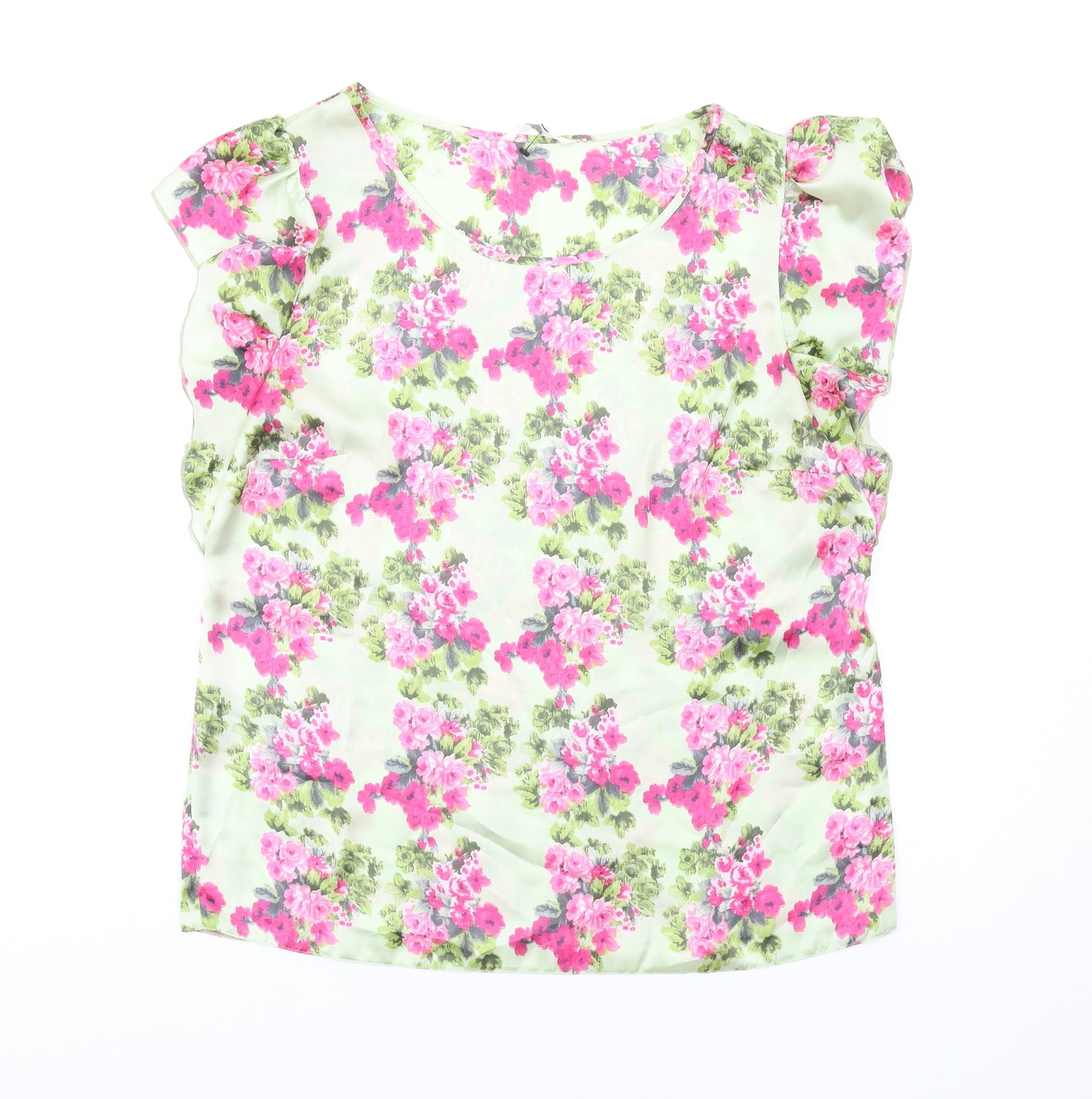 Lakeland Womens Green Floral Polyester Basic T-Shirt Size 14 Round Neck