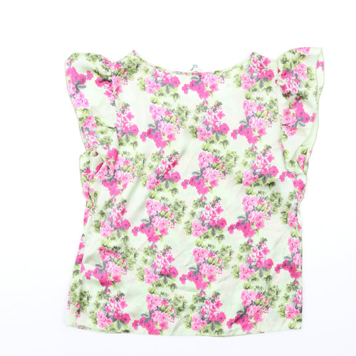 Lakeland Womens Green Floral Polyester Basic T-Shirt Size 14 Round Neck