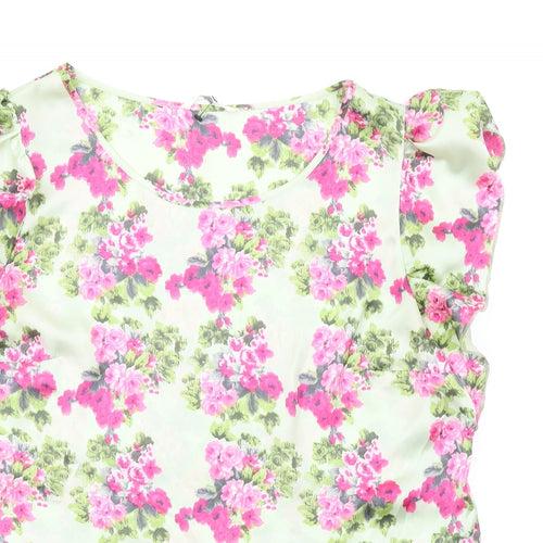 Lakeland Womens Green Floral Polyester Basic T-Shirt Size 14 Round Neck