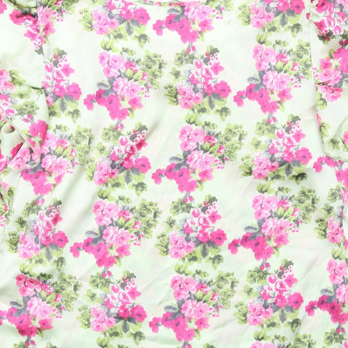 Lakeland Womens Green Floral Polyester Basic T-Shirt Size 14 Round Neck