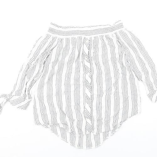 Miss Selfridge Womens White Striped Viscose Basic T-Shirt Size 8 Off the Shoulder