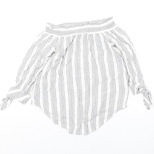 Miss Selfridge Womens White Striped Viscose Basic T-Shirt Size 8 Off the Shoulder