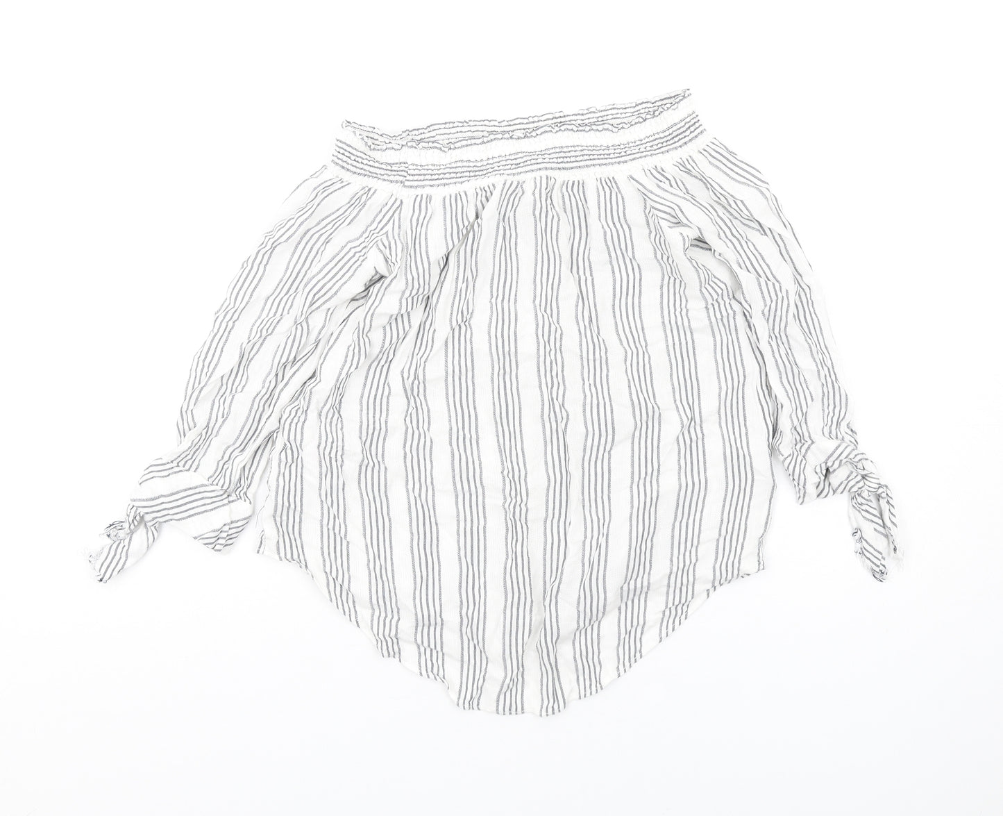 Miss Selfridge Womens White Striped Viscose Basic T-Shirt Size 8 Off the Shoulder