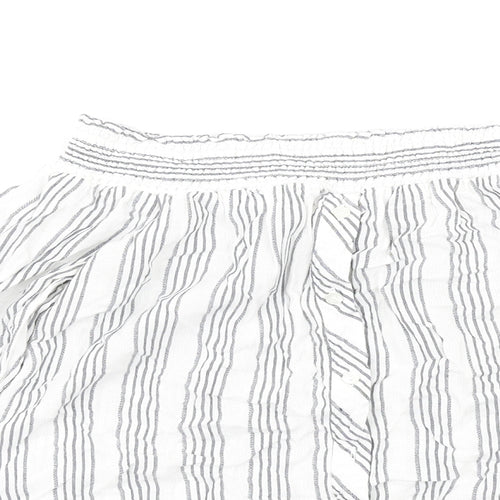 Miss Selfridge Womens White Striped Viscose Basic T-Shirt Size 8 Off the Shoulder