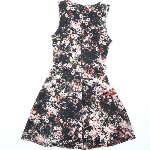 Warehouse Womens Multicoloured Floral Polyester Fit & Flare Size 8 Round Neck Zip