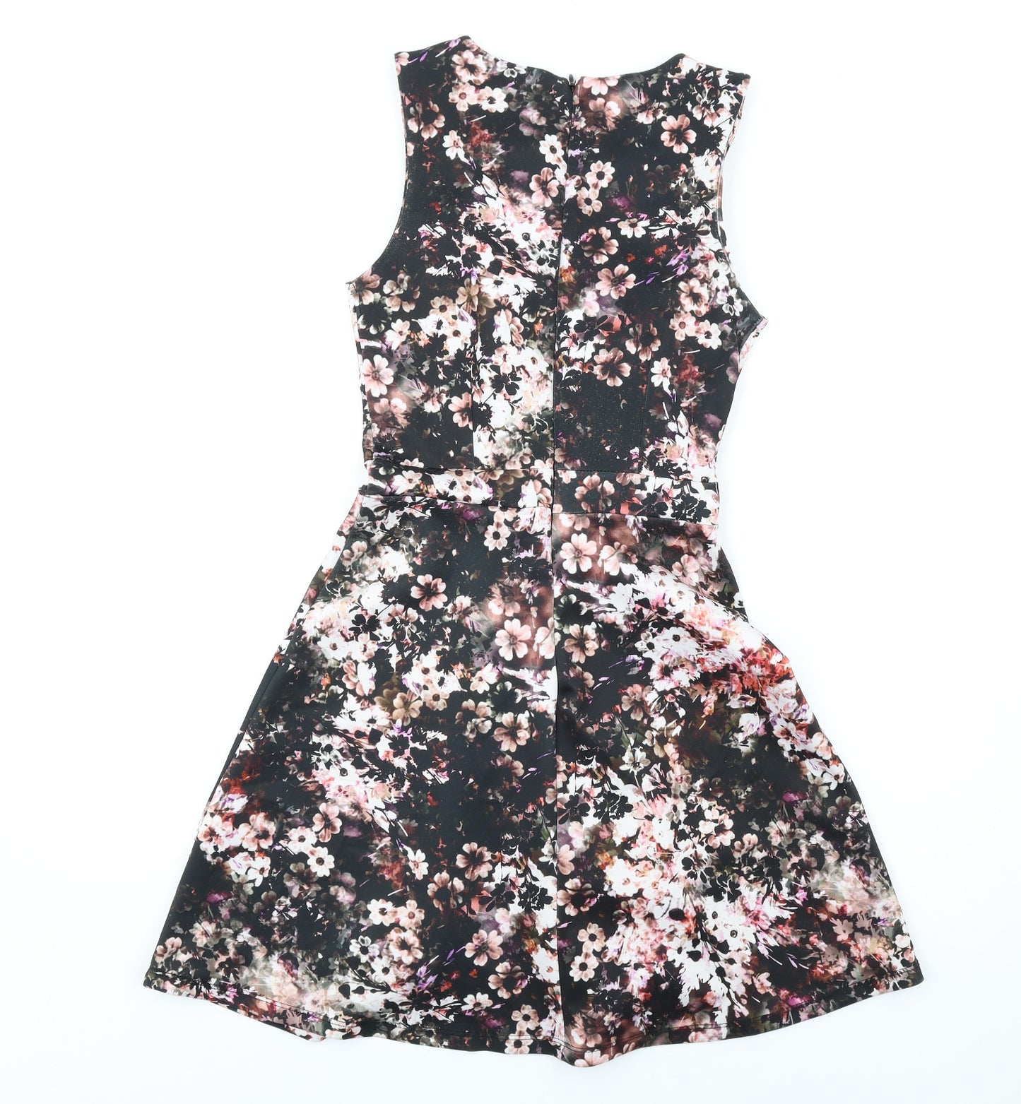 Warehouse Womens Multicoloured Floral Polyester Fit & Flare Size 8 Round Neck Zip