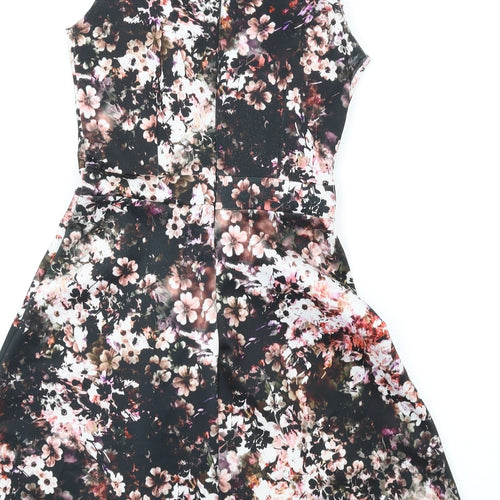 Warehouse Womens Multicoloured Floral Polyester Fit & Flare Size 8 Round Neck Zip