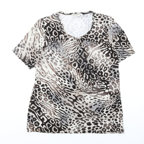 Canda Womens Beige Animal Print Viscose Basic T-Shirt Size S Round Neck - Leopard Print