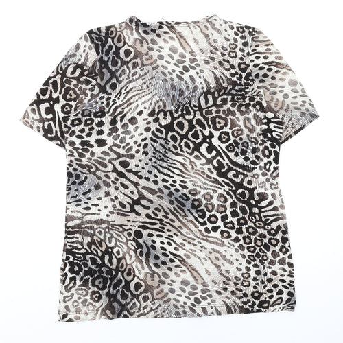 Canda Womens Beige Animal Print Viscose Basic T-Shirt Size S Round Neck - Leopard Print