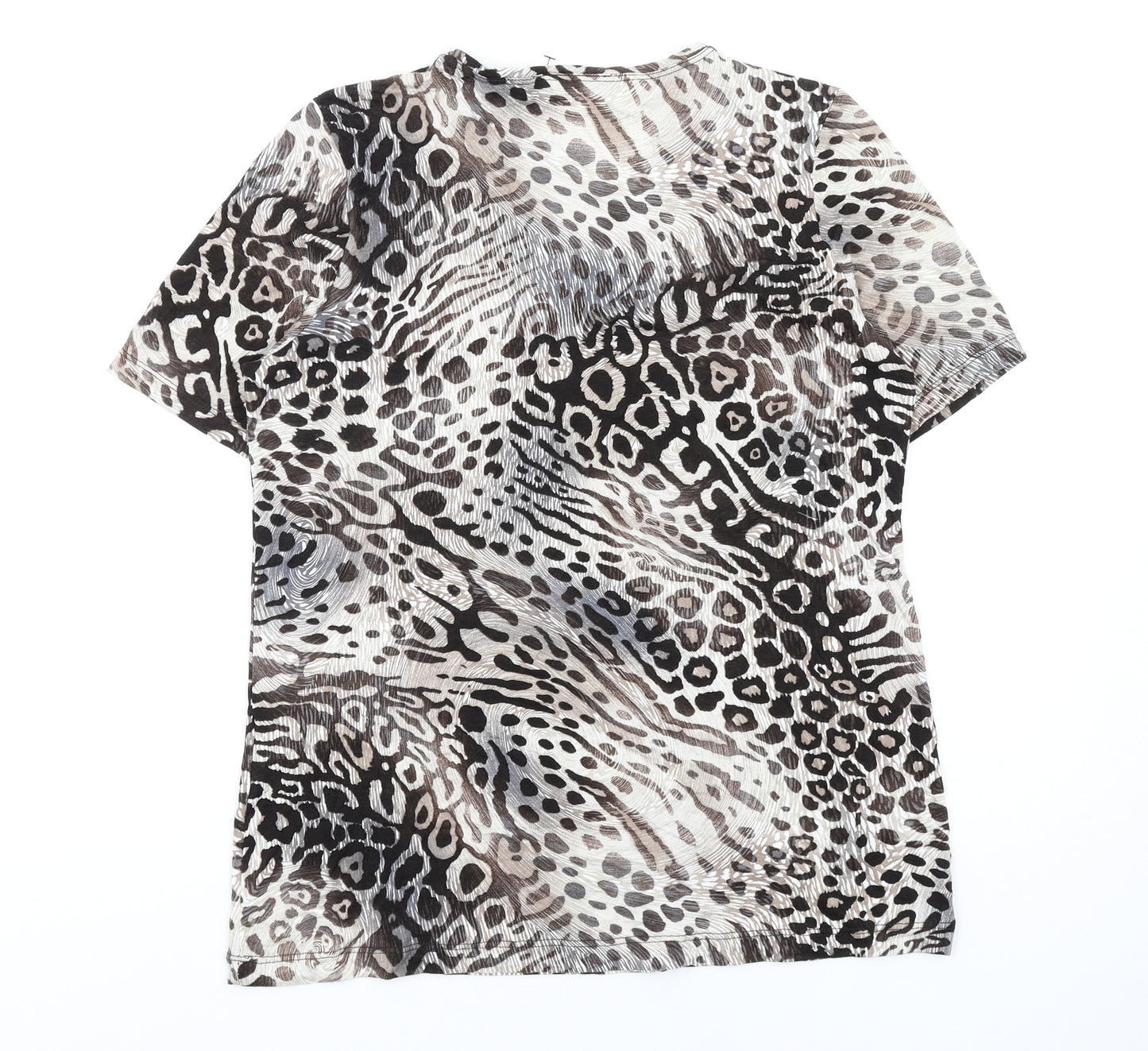 Canda Womens Beige Animal Print Viscose Basic T-Shirt Size S Round Neck - Leopard Print