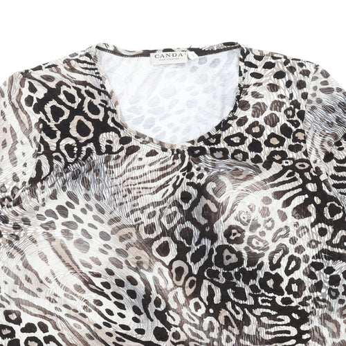 Canda Womens Beige Animal Print Viscose Basic T-Shirt Size S Round Neck - Leopard Print