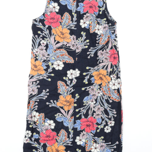 NEXT Womens Multicoloured Floral Linen Tank Dress Size 8 Round Neck Pullover