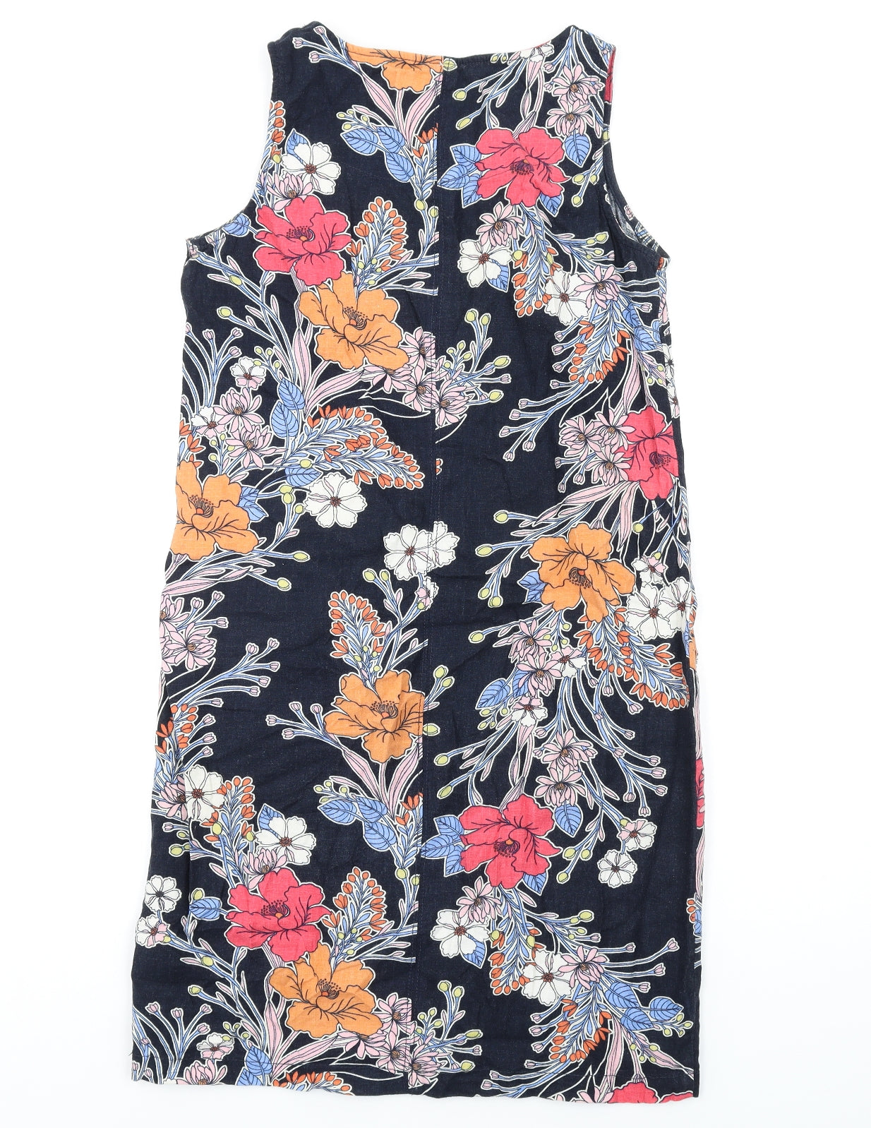 NEXT Womens Multicoloured Floral Linen Tank Dress Size 8 Round Neck Pullover