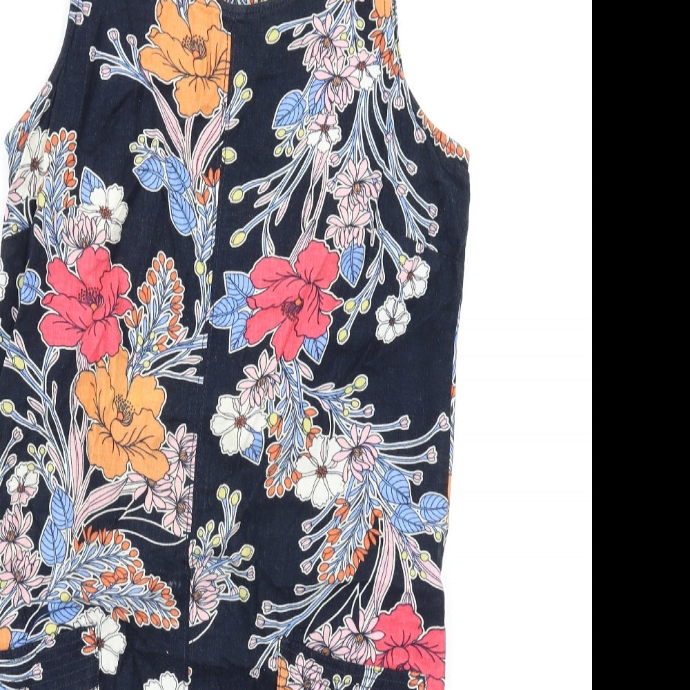 NEXT Womens Multicoloured Floral Linen Tank Dress Size 8 Round Neck Pullover