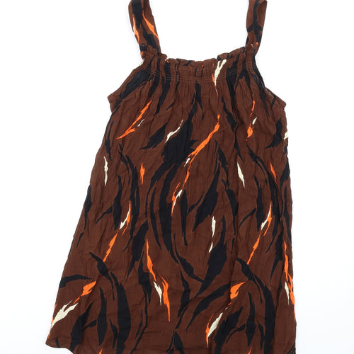 NEXT Womens Brown Geometric Viscose A-Line Size 10 Square Neck Pullover