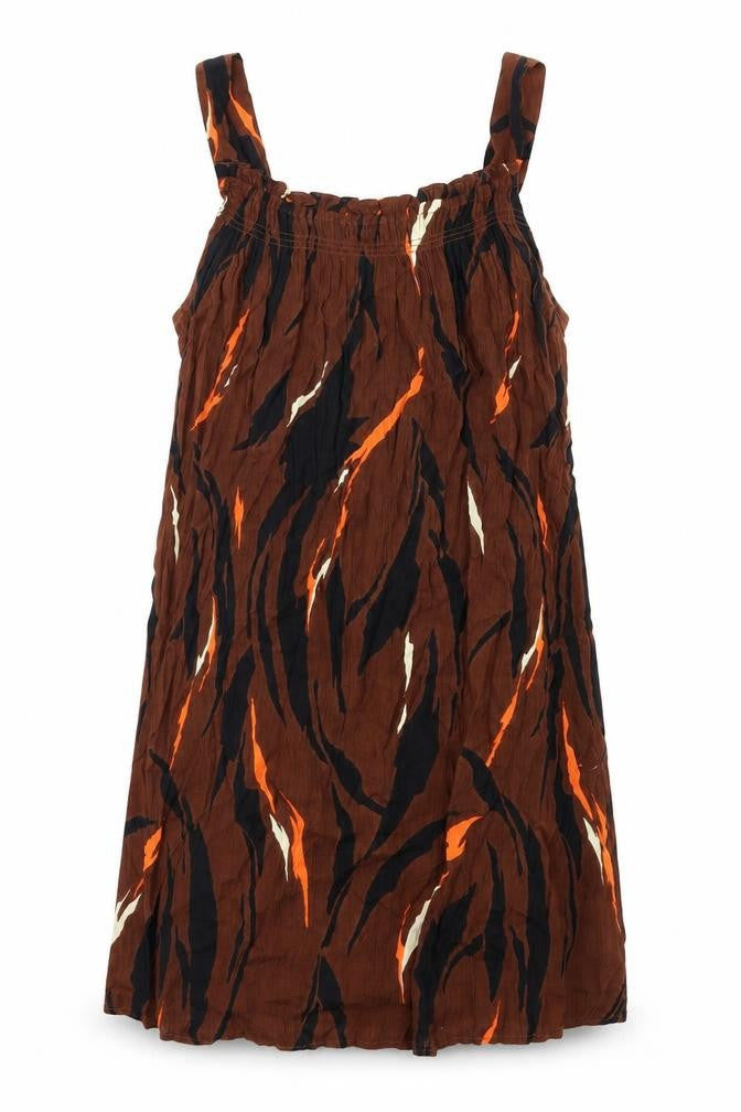 Front view of Next women’s brown geometric viscose a-line, size UK 10, square neck pullover