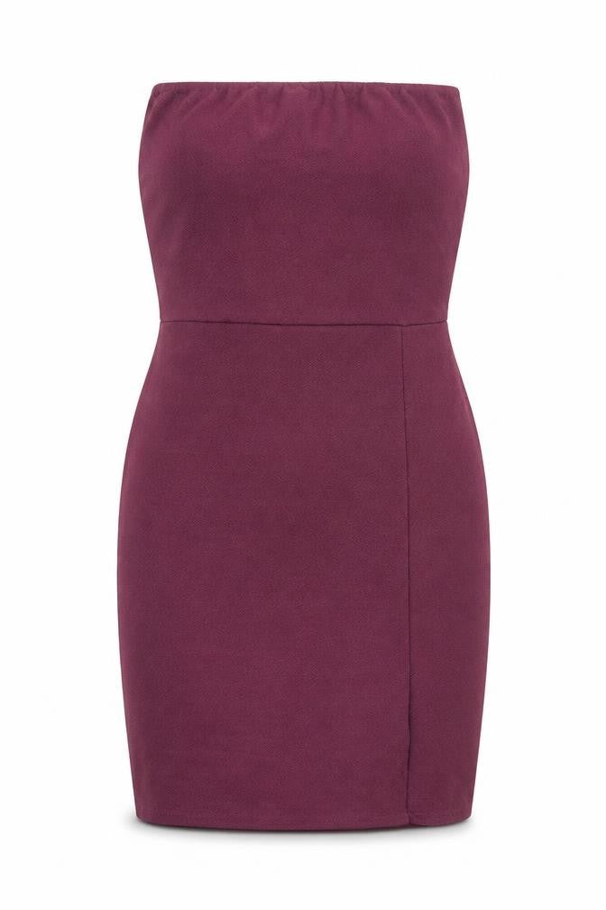 Front view of PRETTYLITTLETHING prettylitt women’s purple polyester bodycon, size UK 8, square neck pullover
