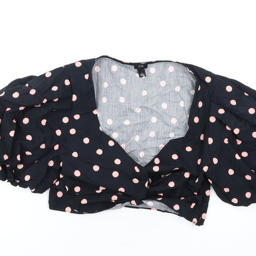 River Island Womens Black Polka Dot Cotton Basic Blouse Size 12 Sweetheart - Tie Front