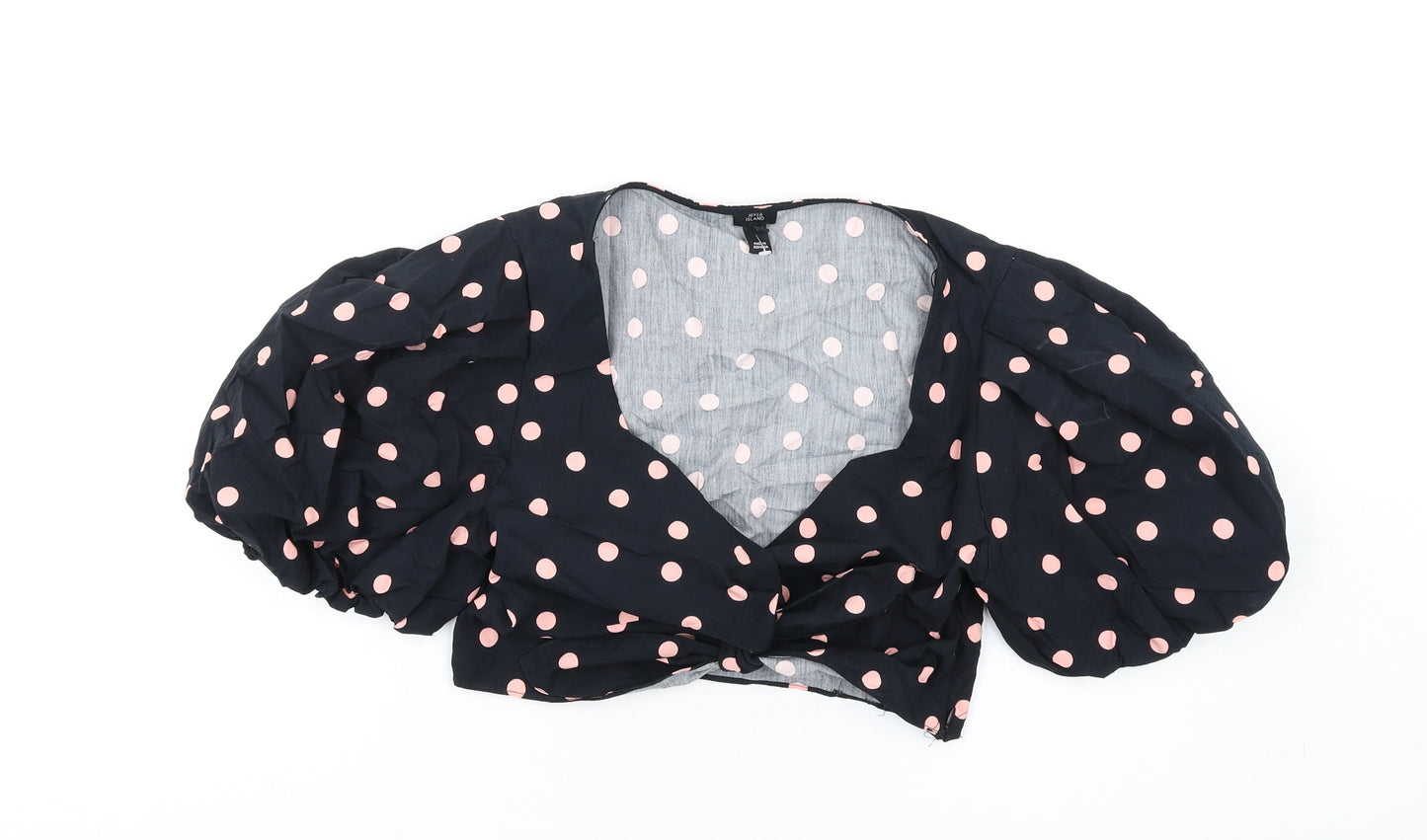 River Island Womens Black Polka Dot Cotton Basic Blouse Size 12 Sweetheart - Tie Front