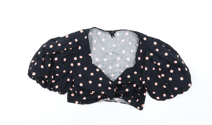 River Island Womens Black Polka Dot Cotton Basic Blouse Size 12 Sweetheart - Tie Front