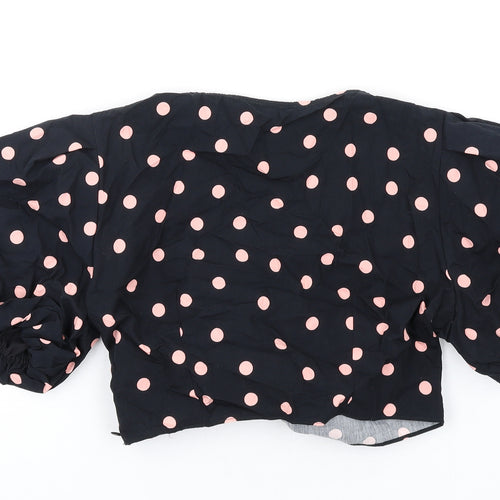 River Island Womens Black Polka Dot Cotton Basic Blouse Size 12 Sweetheart - Tie Front