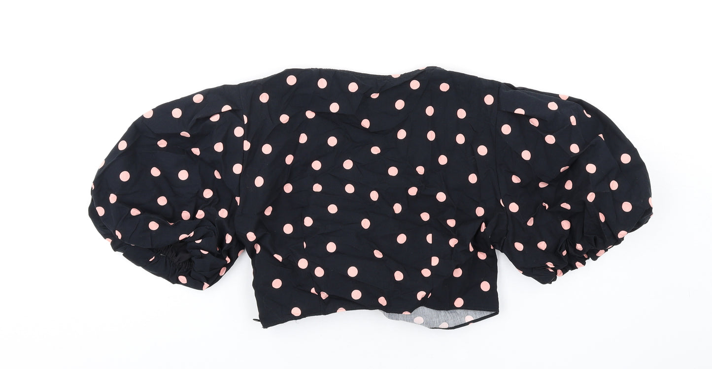 River Island Womens Black Polka Dot Cotton Basic Blouse Size 12 Sweetheart - Tie Front