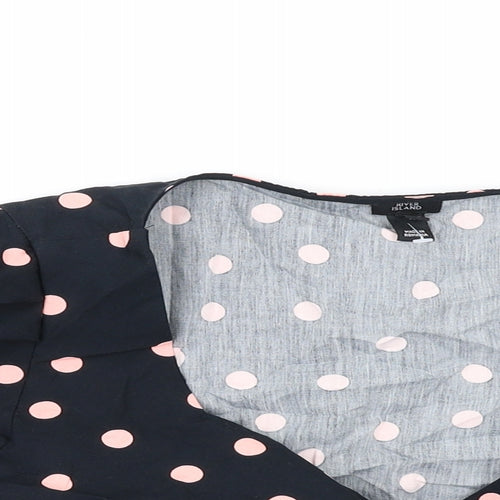 River Island Womens Black Polka Dot Cotton Basic Blouse Size 12 Sweetheart - Tie Front