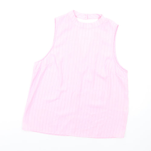 Glamorous Womens Pink Striped Polyester Basic Blouse Size 14 Round Neck