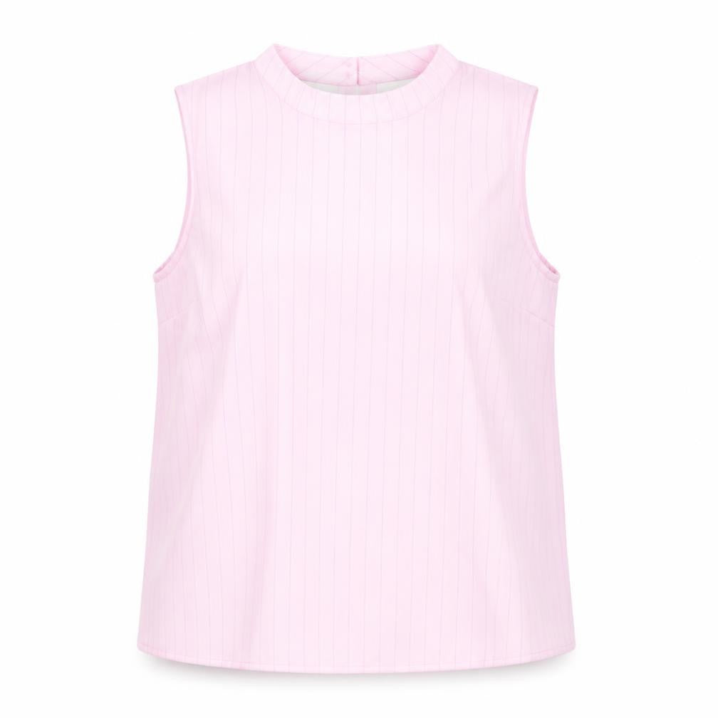 Front view of Glamorous women’s pink striped polyester basic blouse, size UK 14, round neck