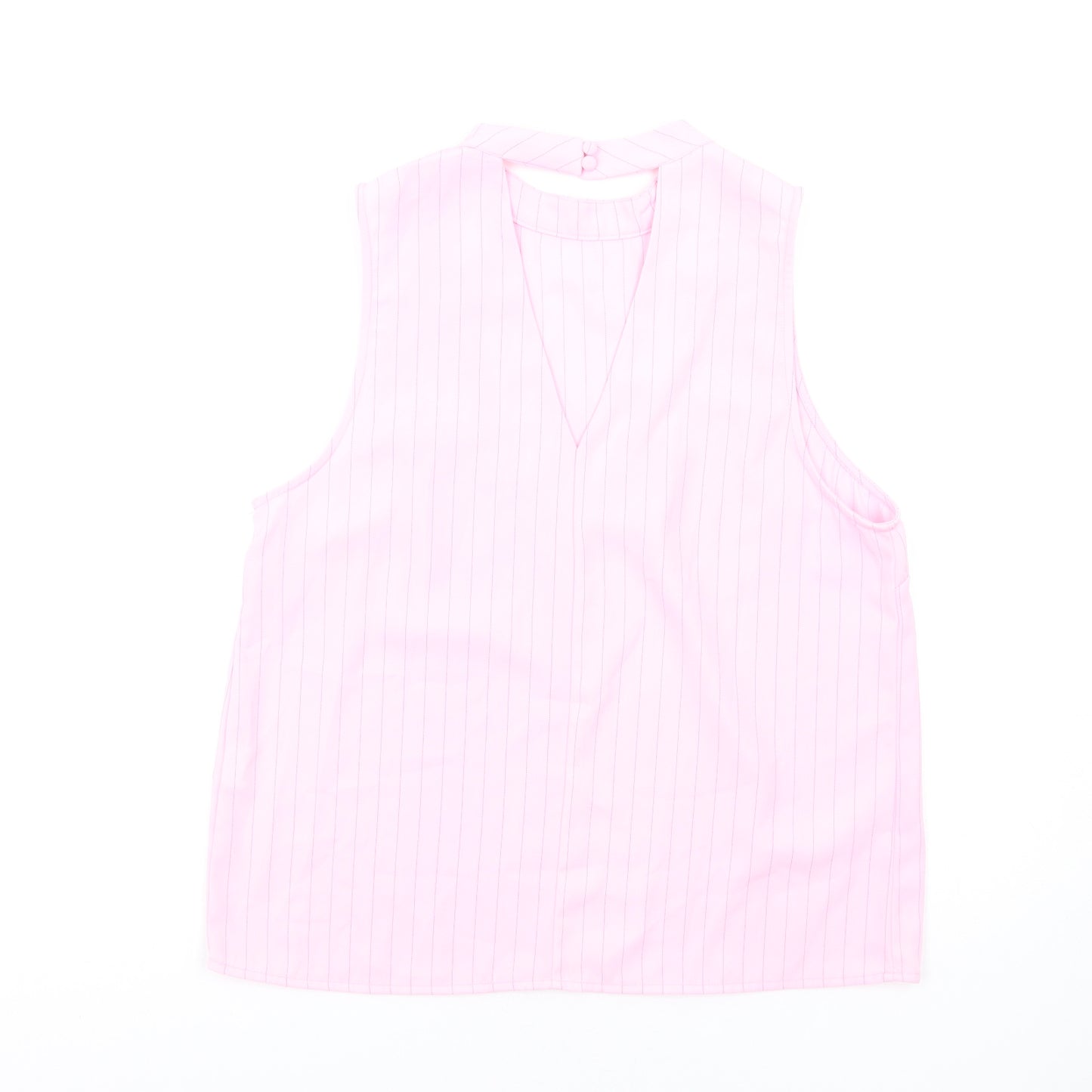 Glamorous Womens Pink Striped Polyester Basic Blouse Size 14 Round Neck