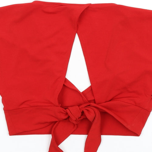 H&M Womens Red Polyester Cropped T-Shirt Size S V-Neck