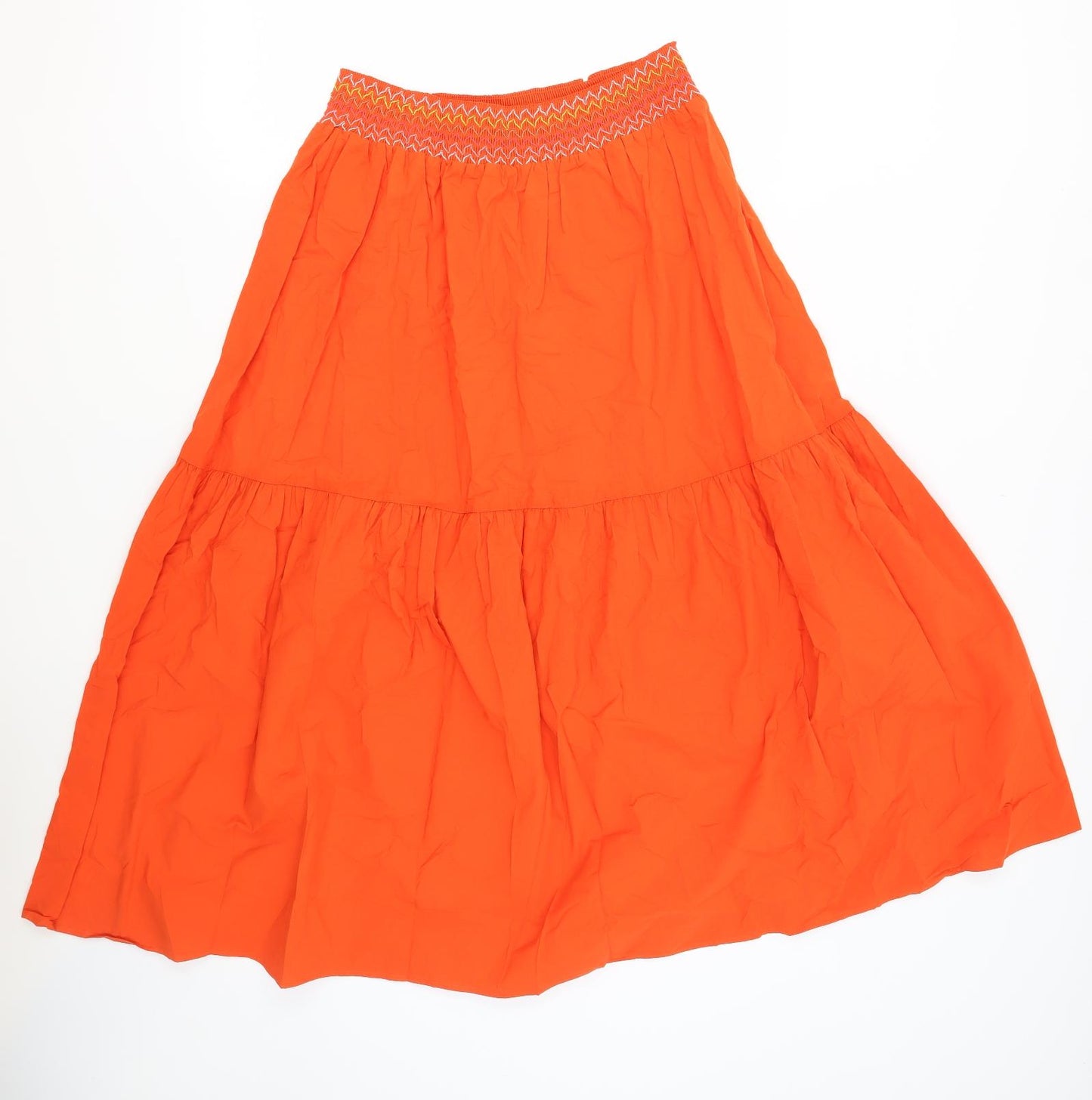 Marks and Spencer Womens Orange Cotton A-Line Skirt Size 16 - Shirred Waistline
