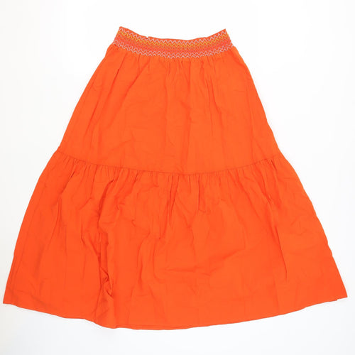 Marks and Spencer Womens Orange Cotton A-Line Skirt Size 16 - Shirred Waistline