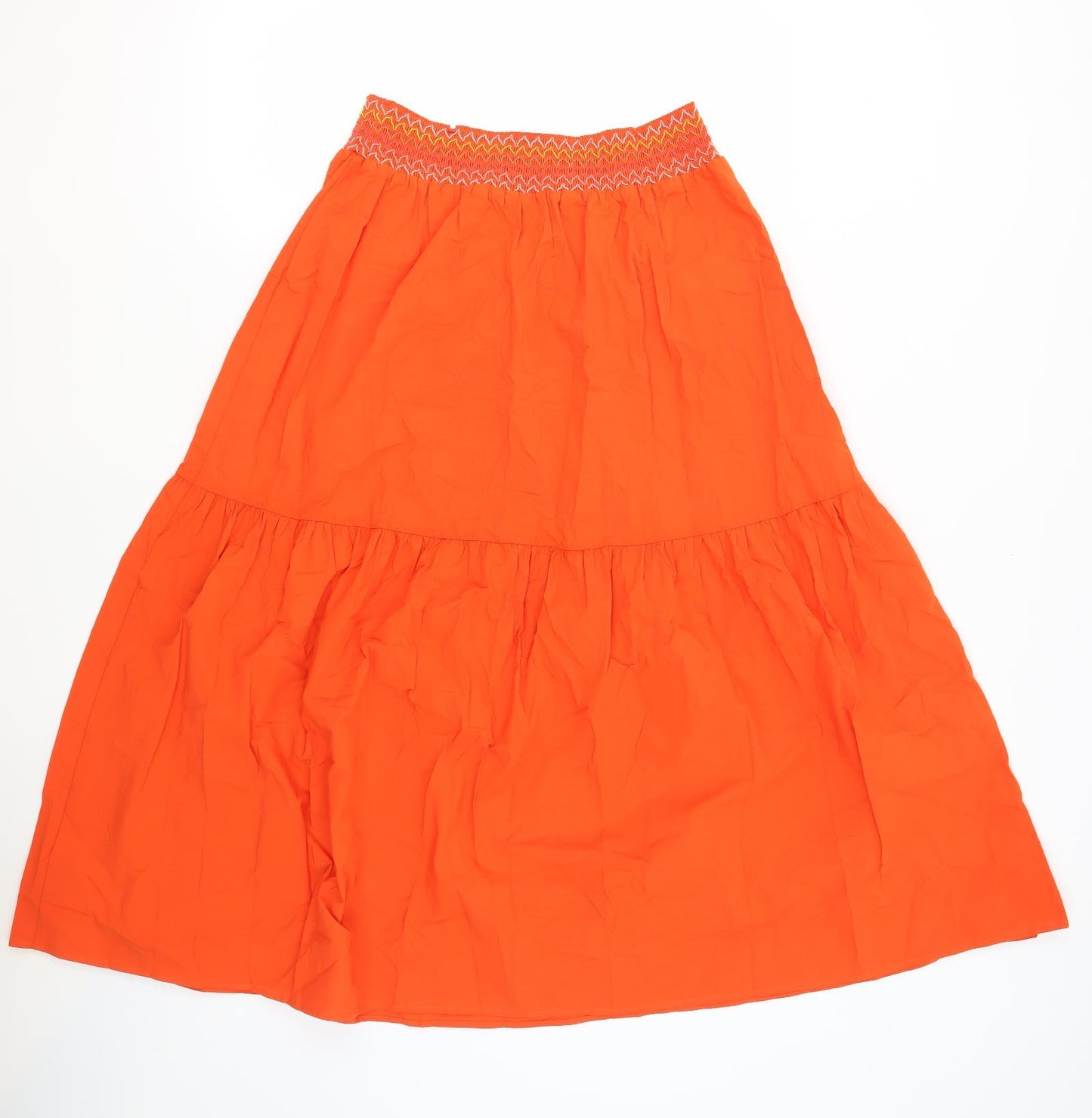 Marks and Spencer Womens Orange Cotton A-Line Skirt Size 16 - Shirred Waistline
