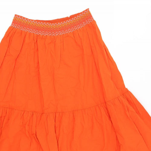 Marks and Spencer Womens Orange Cotton A-Line Skirt Size 16 - Shirred Waistline