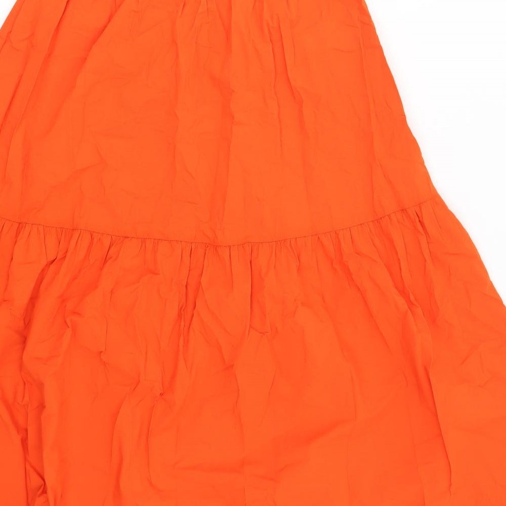 Marks and Spencer Womens Orange Cotton A-Line Skirt Size 16 - Shirred Waistline