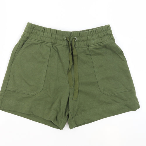 Marks and Spencer Womens Green Cotton Sweat Shorts Size 10 Regular Drawstring - Pockets