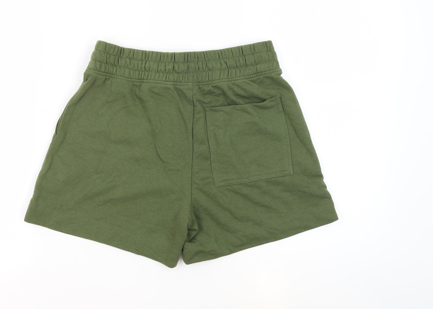 Marks and Spencer Womens Green Cotton Sweat Shorts Size 10 Regular Drawstring - Pockets