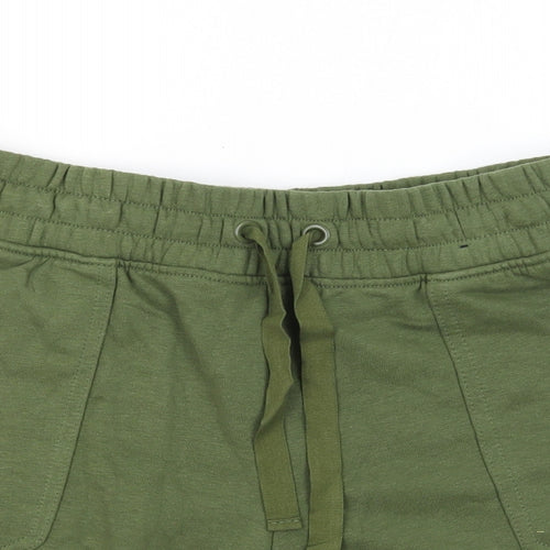 Marks and Spencer Womens Green Cotton Sweat Shorts Size 10 Regular Drawstring - Pockets