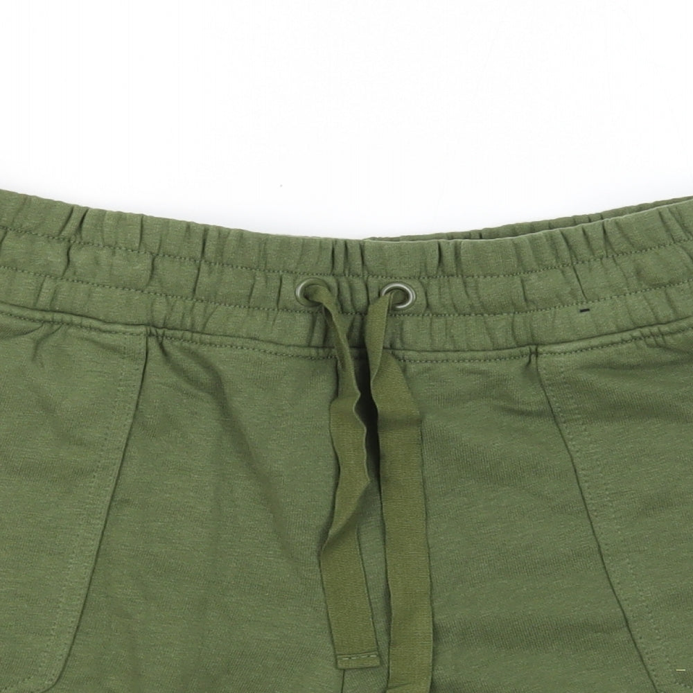 Marks and Spencer Womens Green Cotton Sweat Shorts Size 10 Regular Drawstring - Pockets