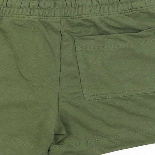 Marks and Spencer Womens Green Cotton Sweat Shorts Size 10 Regular Drawstring - Pockets