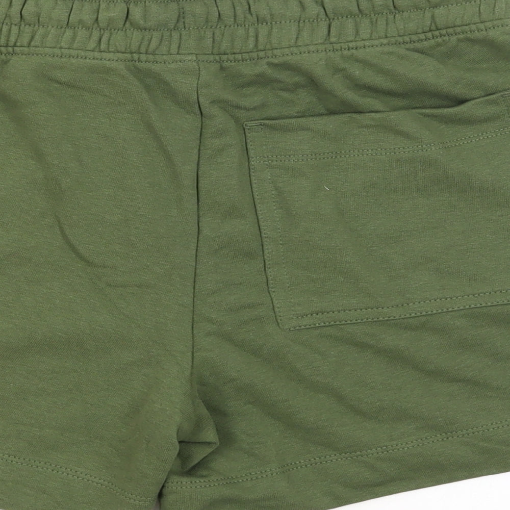 Marks and Spencer Womens Green Cotton Sweat Shorts Size 10 Regular Drawstring - Pockets