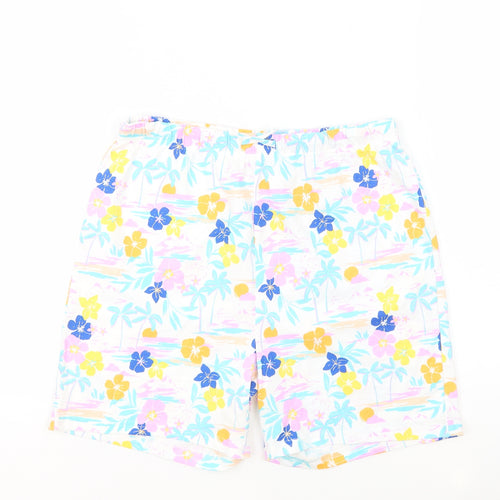 Marks and Spencer Girls White Geometric 100% Cotton Sweat Shorts Size 13-14 Years Regular - Flowers Beach Sun Set