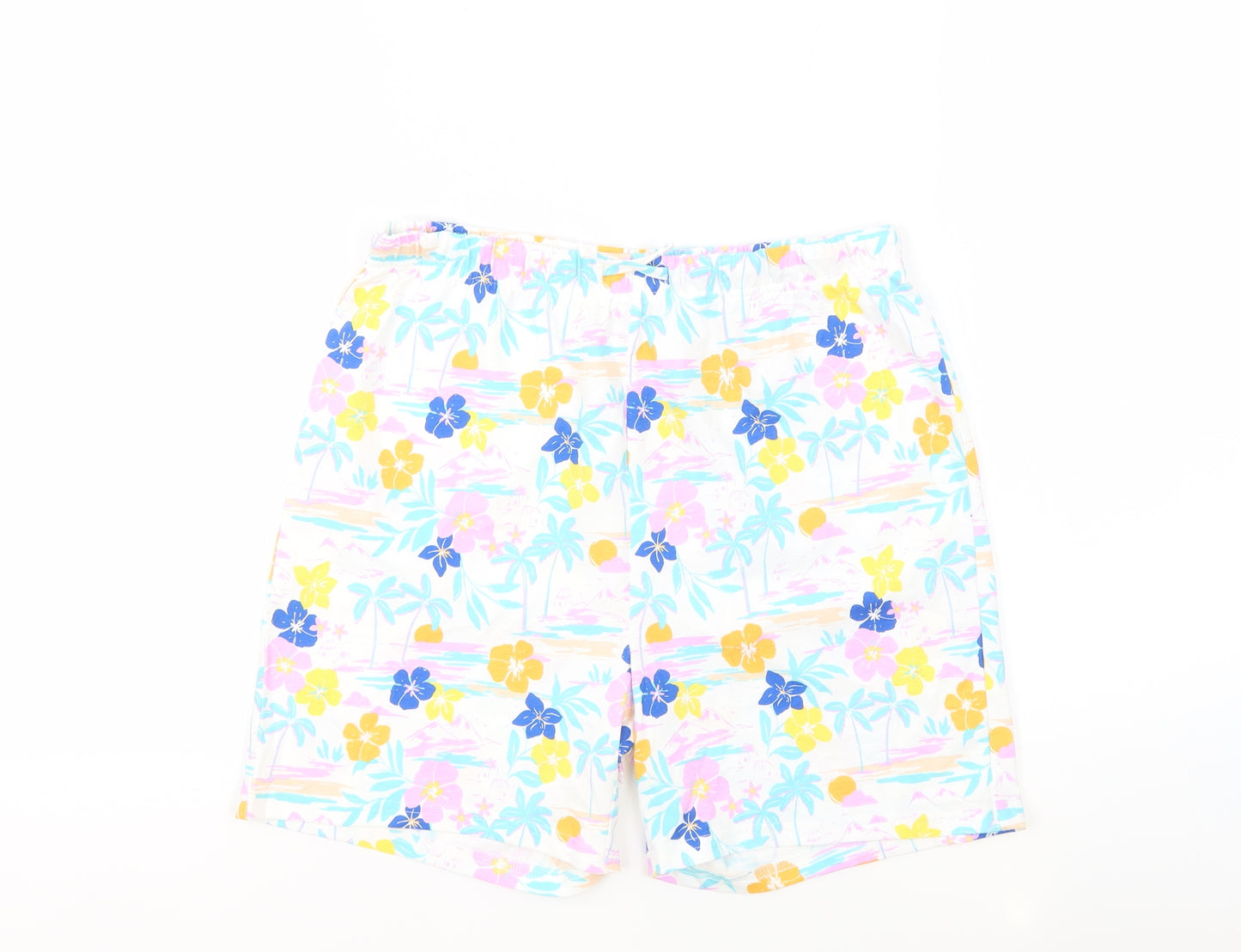 Marks and Spencer Girls White Geometric 100% Cotton Sweat Shorts Size 13-14 Years Regular - Flowers Beach Sun Set