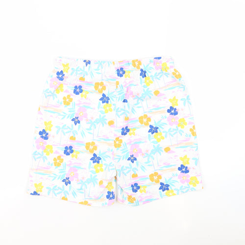 Marks and Spencer Girls White Geometric 100% Cotton Sweat Shorts Size 13-14 Years Regular - Flowers Beach Sun Set